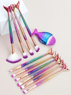 11pcs Mermaid Handle Makeup Brush Set