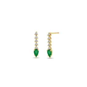 14k Diamond Tennis with Pear Emerald Short Drop Earrings