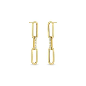 14k Large Paperclip Chain with Baguette Diamond Link Drop Earrings