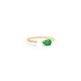 14k Pear Emerald & Pavé Diamond Open Ring