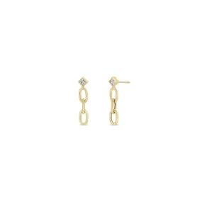 14k Princess Diamond Medium Square Oval Chain Drop Earrings