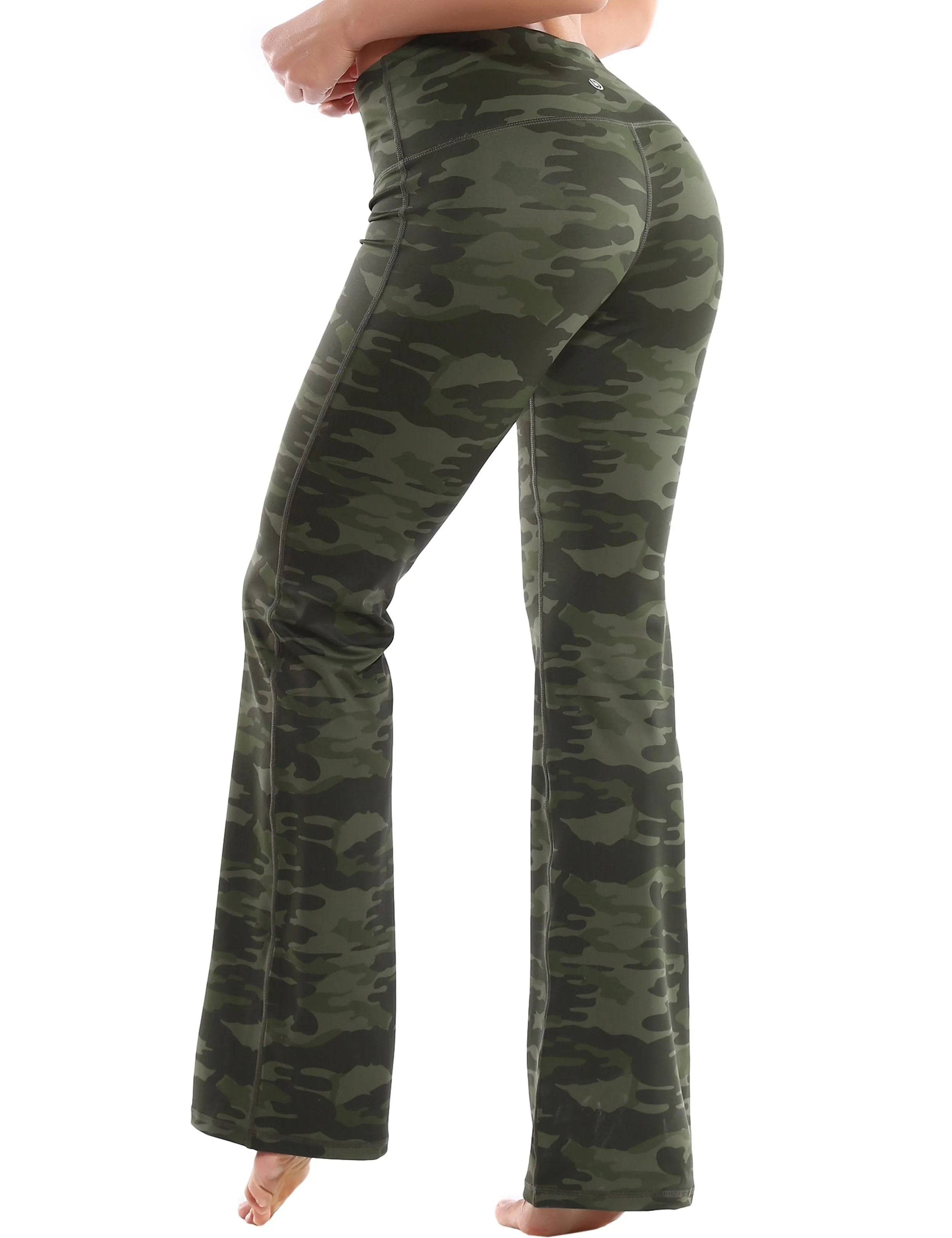 29" 31" 33" 35" 37" High Waist Printed Bootcut Leggings green camo ins