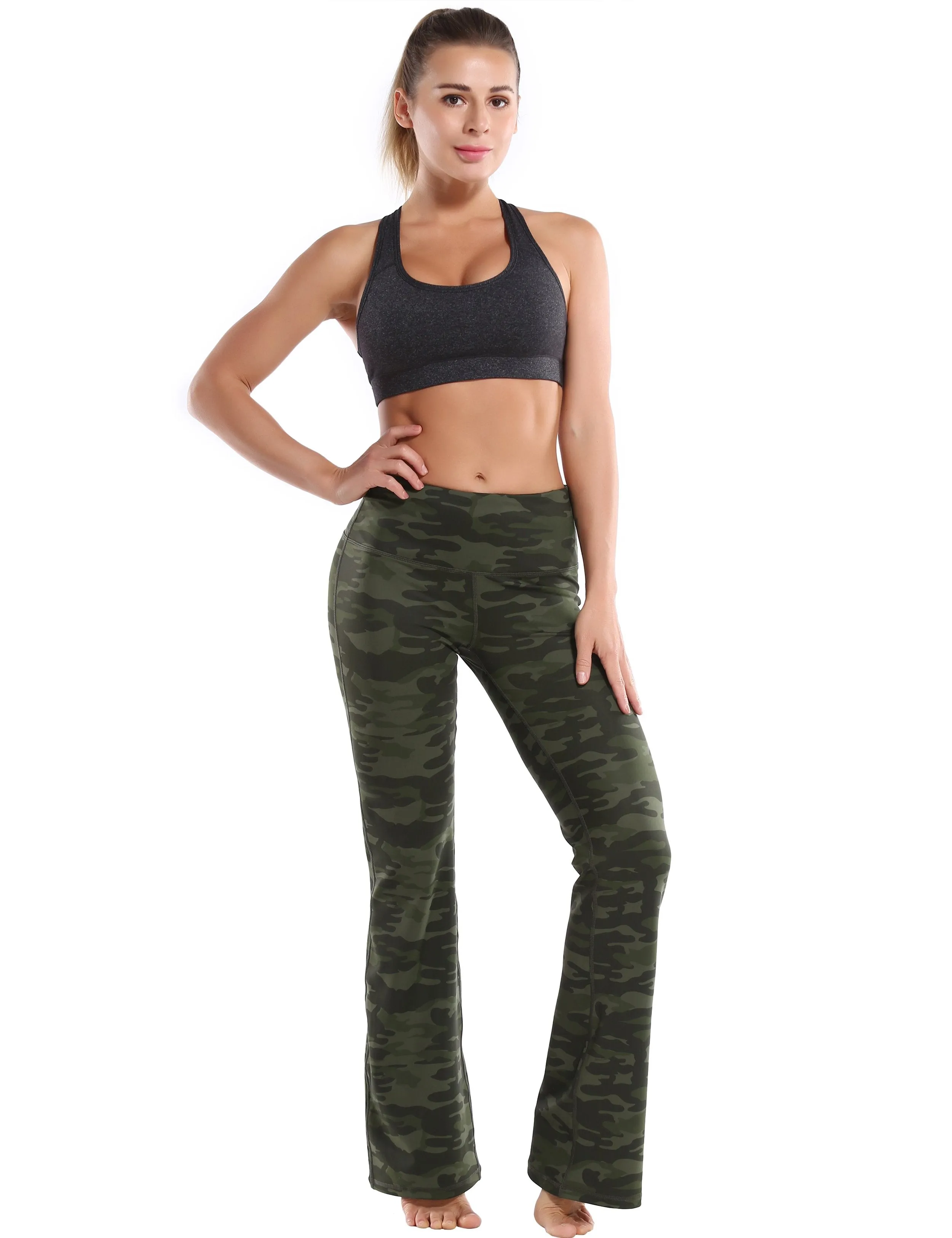 29" 31" 33" 35" 37" High Waist Printed Bootcut Leggings green camo ins