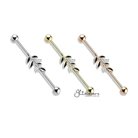 316L Surgical Steel Industrial Barbells with CZ Set Leaf