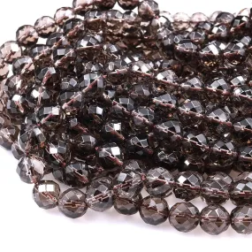 AA Faceted Smoky Quartz Round Beads 4mm 6mm 8mm 10mm Real Natural Quartz High Quality Gemstone 15.5" Strand