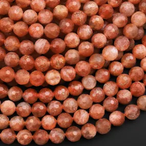 AAA Faceted Natural Sunstone Round Beads 5mm 6mm Orange Gold Gemstone 15.5" Strand