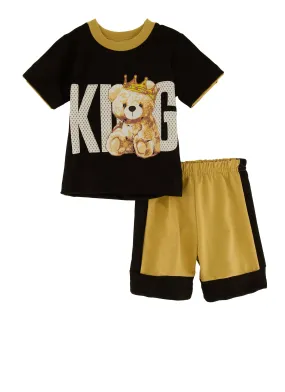 Baby Boys 0-12M King Bear Graphic Tee and Shorts