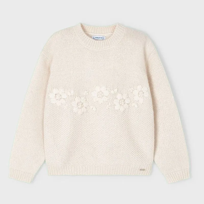 Beige Daisy Knit Sweater