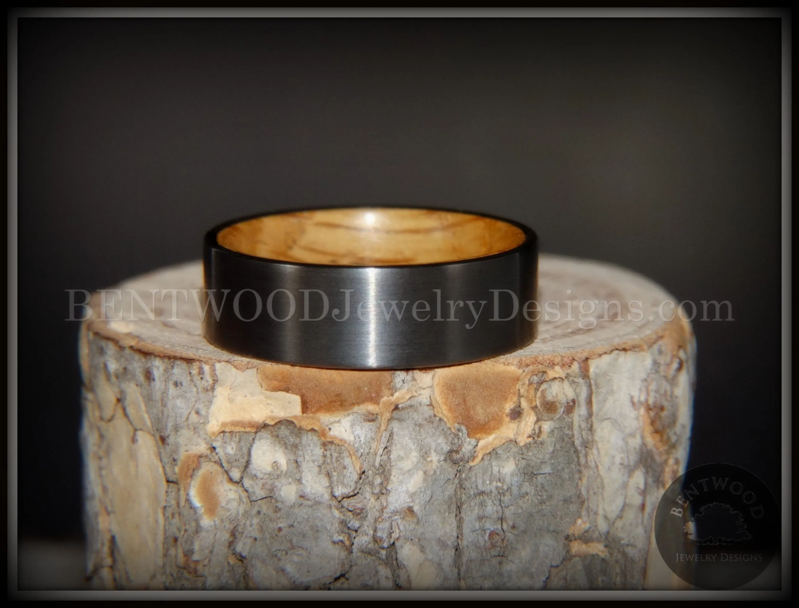 Bentwood Ring - Rugged & Refined Whiskey Oak and Tungsten Carbide Gunmetal Gray