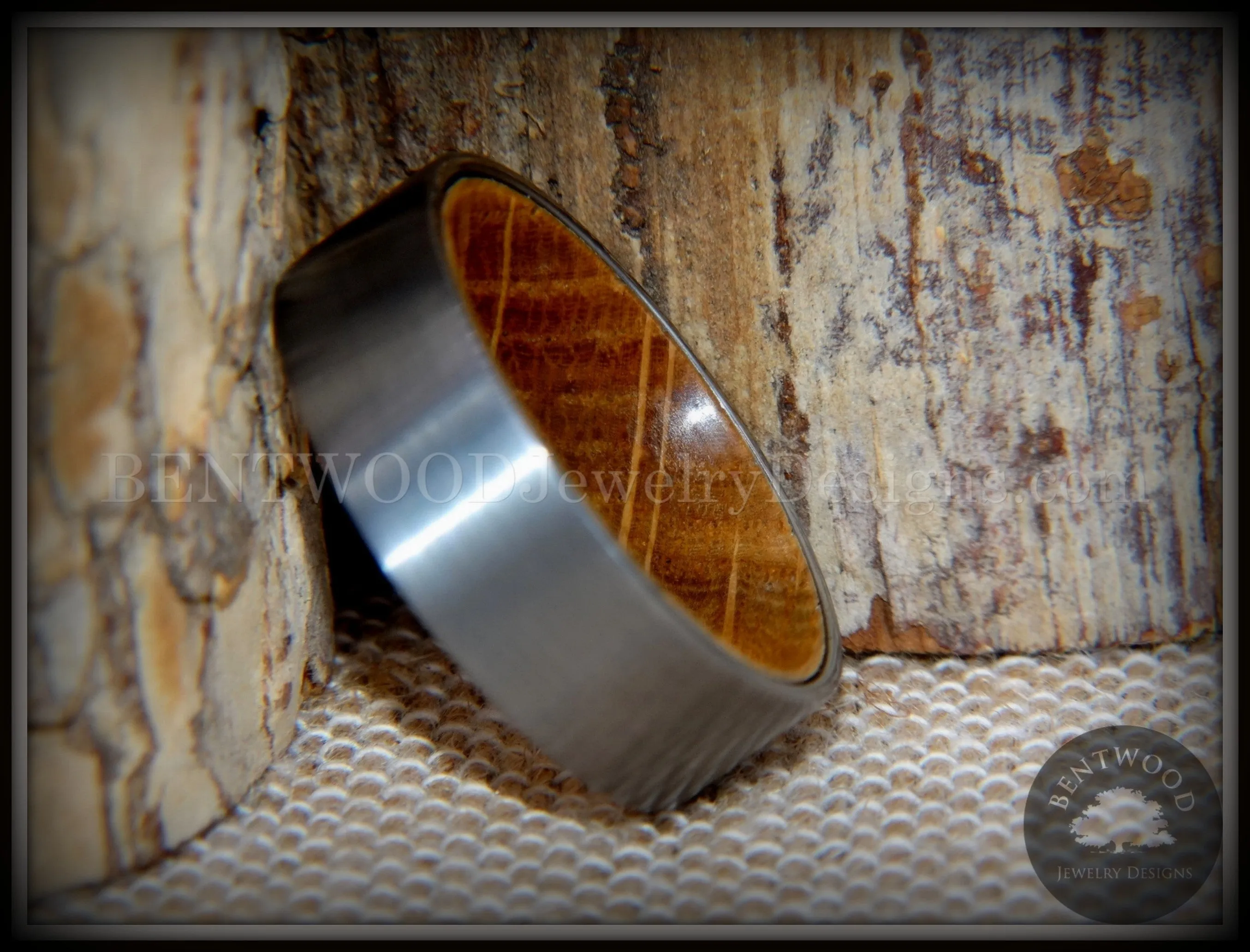 Bentwood Ring - Rugged & Refined Whiskey Oak and Tungsten Carbide Silver