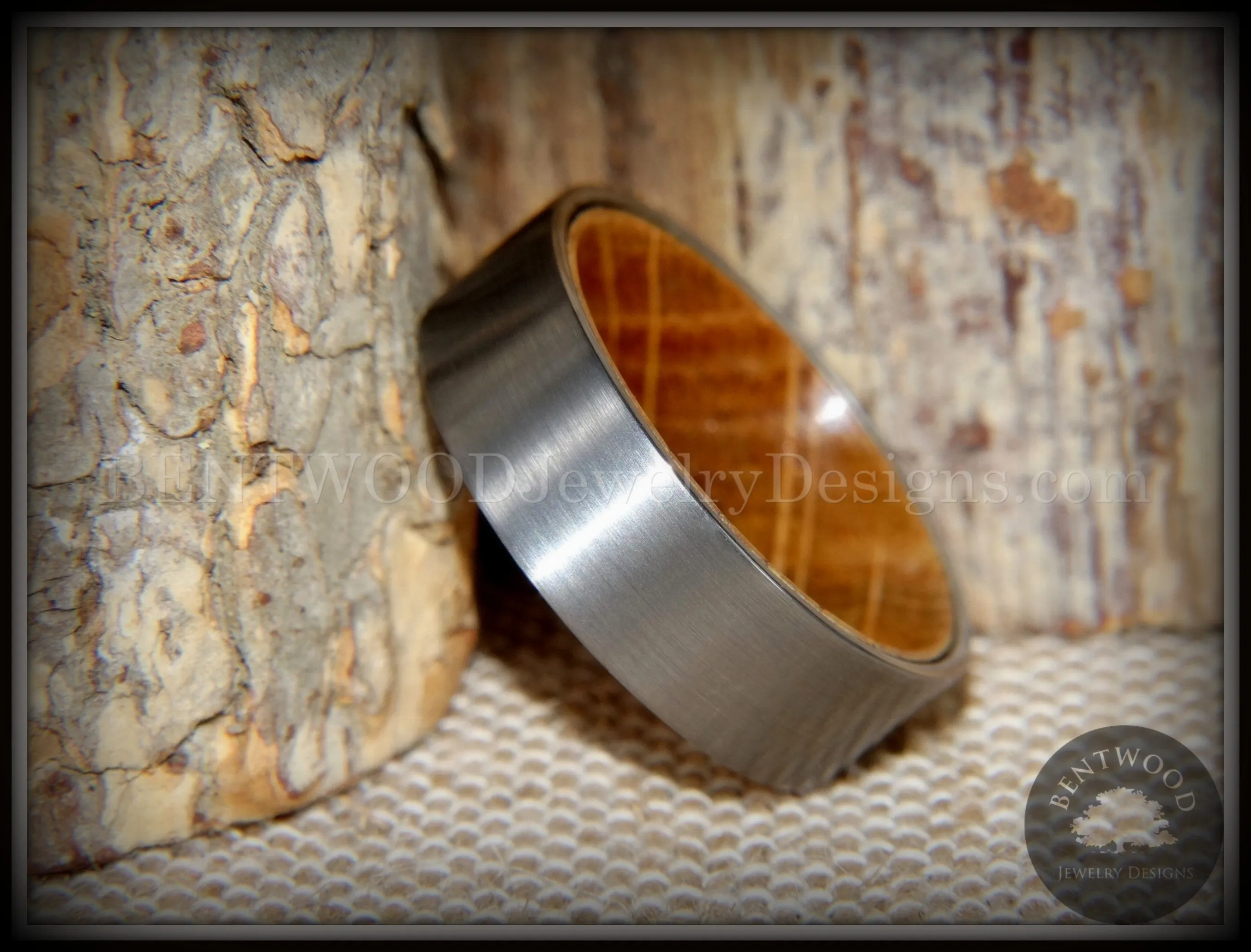 Bentwood Ring - Rugged & Refined Whiskey Oak and Tungsten Carbide Silver