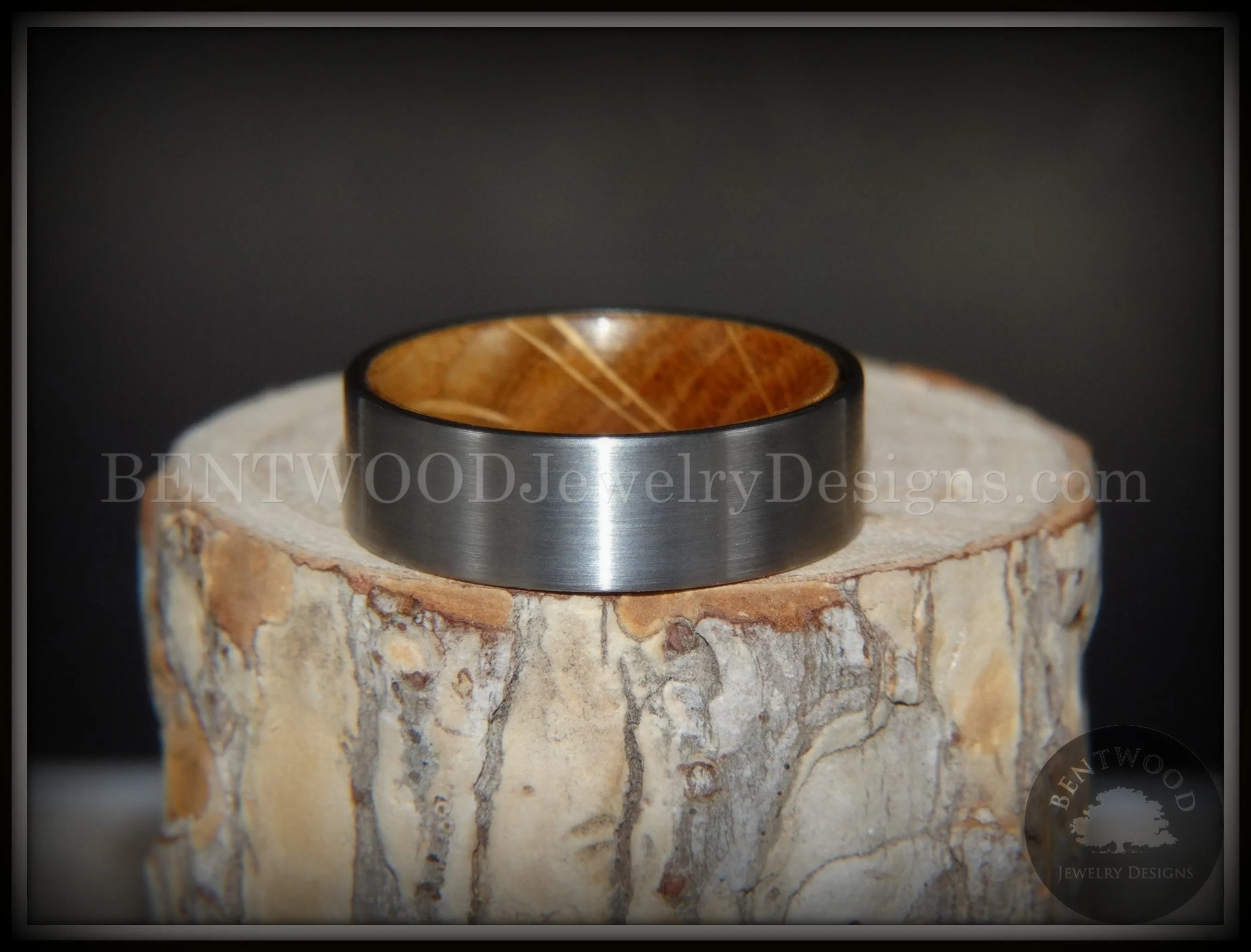 Bentwood Ring - Rugged & Refined Whiskey Oak and Tungsten Carbide Silver