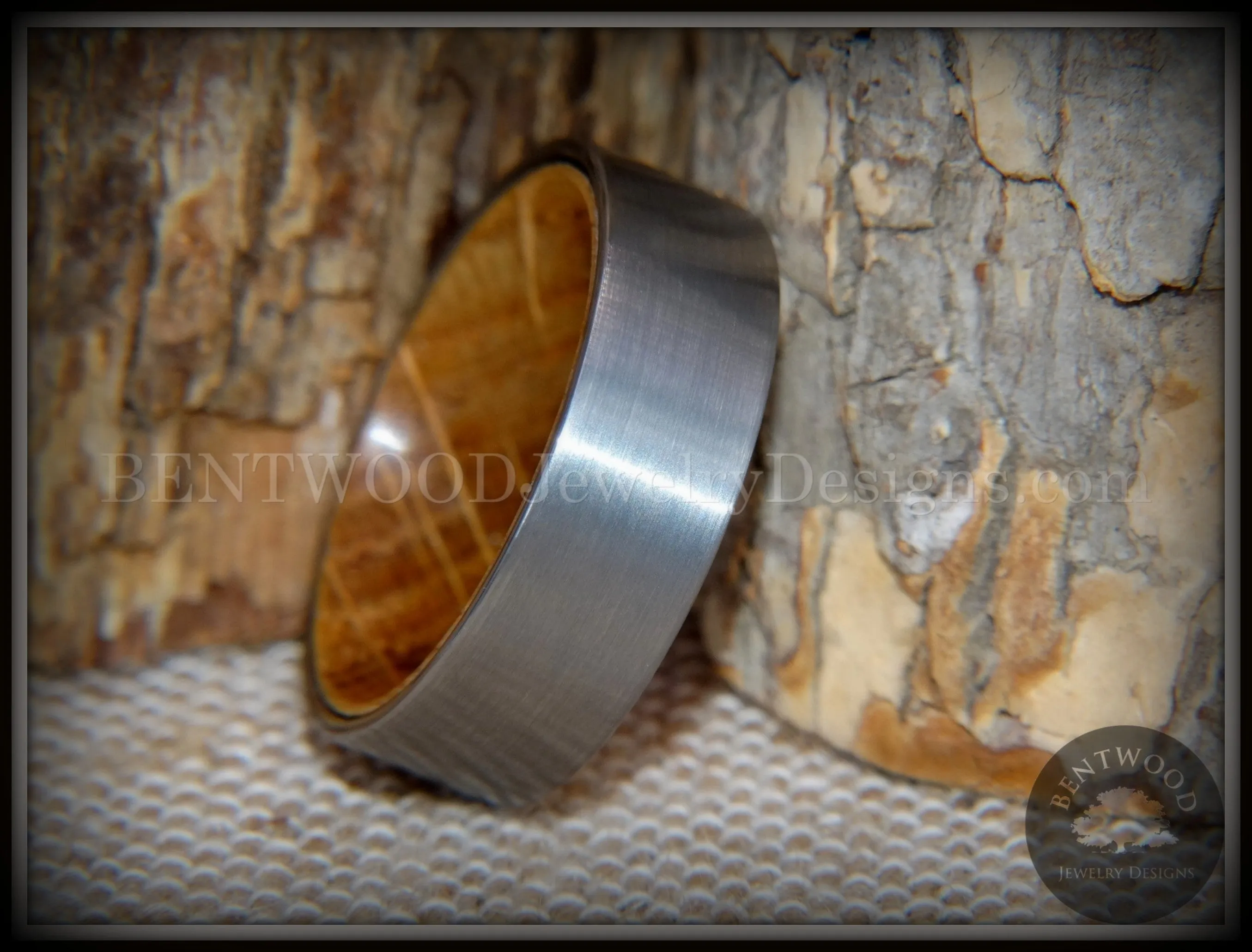 Bentwood Ring - Rugged & Refined Whiskey Oak and Tungsten Carbide Silver