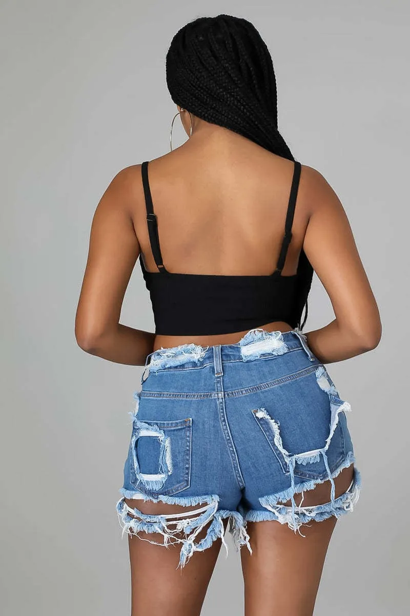 BerriesJam - 2024 Vintage High Waist Hot Hole Denim Shorts