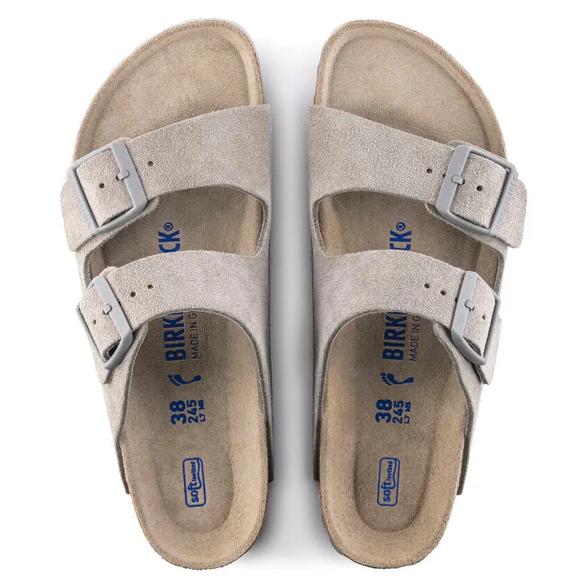 Birkenstock Women's Arizona Soft Footbed Suede Leather (Stone Coin - Narrow Fit)