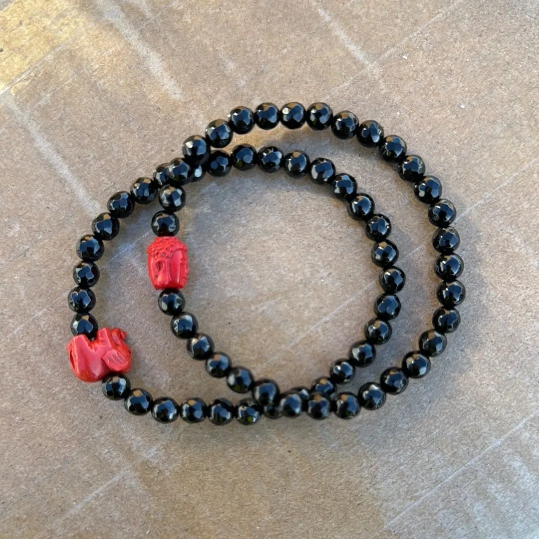 Black Agate & Cinnabar Bracelet 2 Piece Set