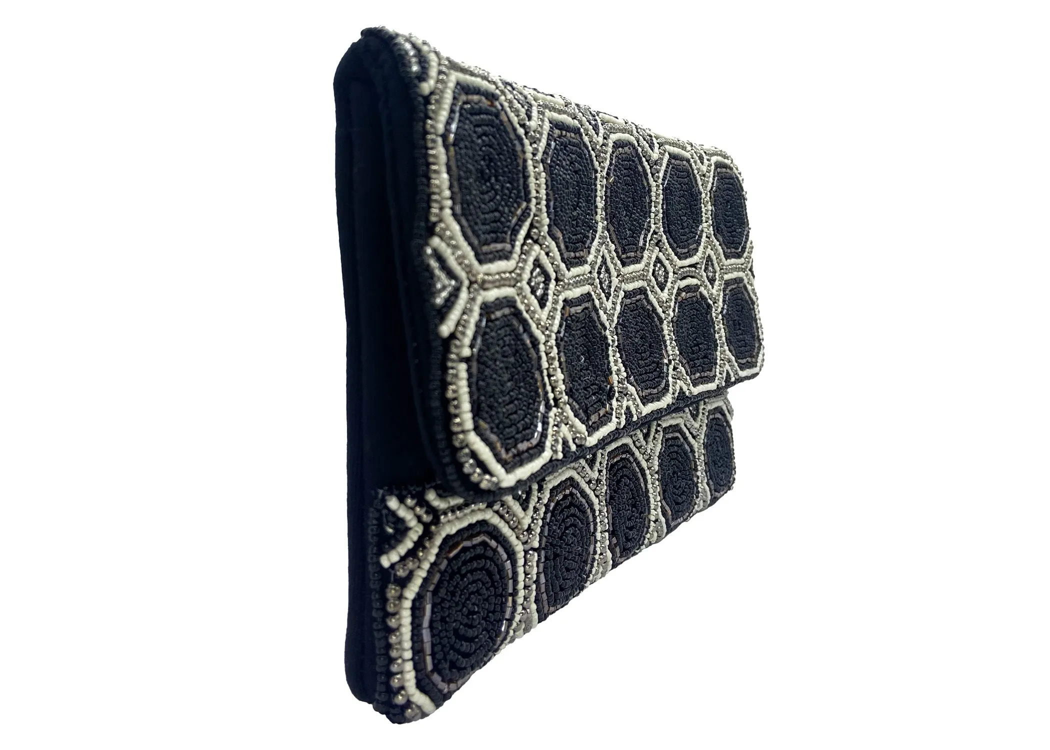 Black & Cream Octagon Beaded Clutch