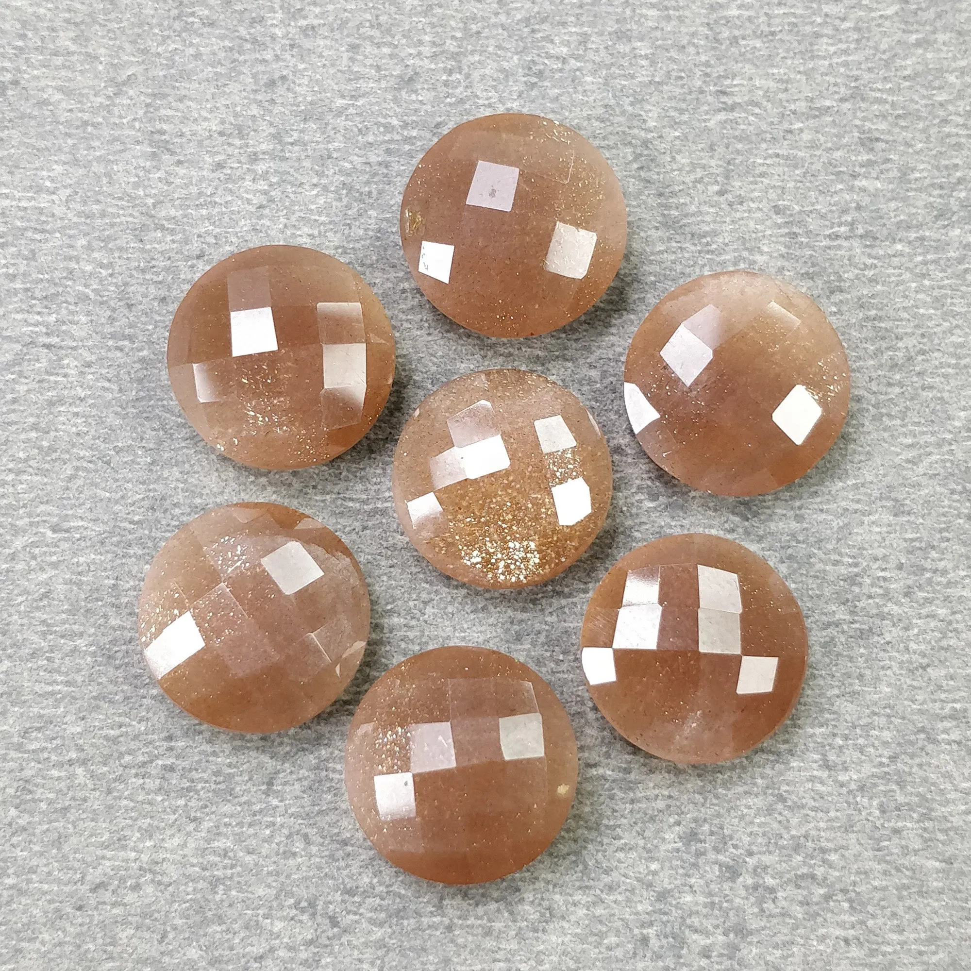 BROWN MOONSTONE Gemstone Checker Cut : 34.40cts. Natural Untreated Unheated Moonstone Round Shape 12mm 7pcs