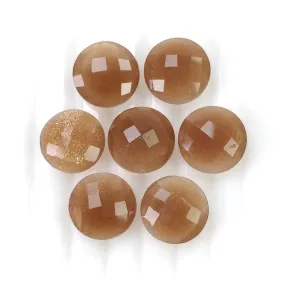 BROWN MOONSTONE Gemstone Checker Cut : 34.40cts. Natural Untreated Unheated Moonstone Round Shape 12mm 7pcs