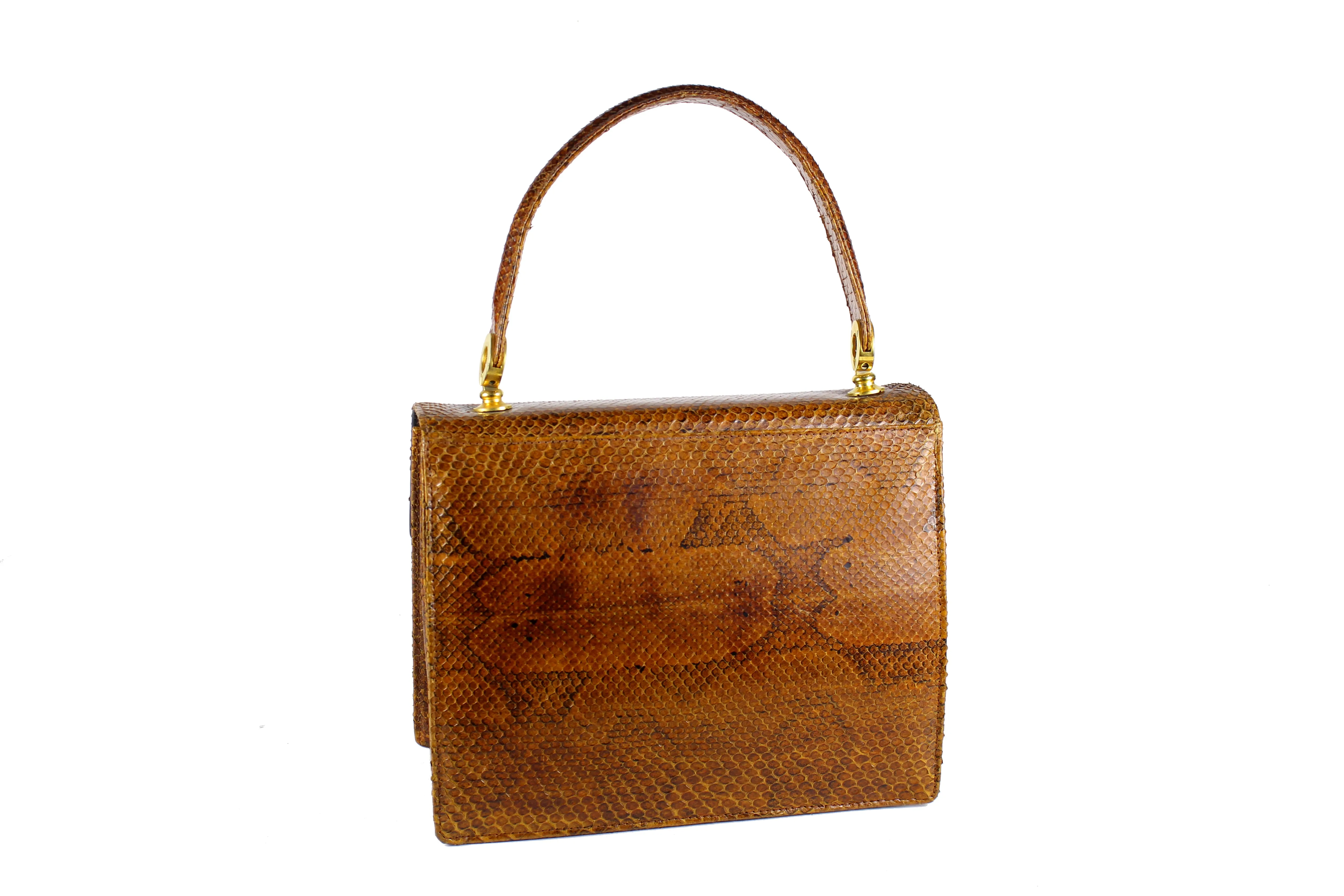 Burnt orange snakeskin handbag with two front pockets