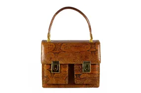 Burnt orange snakeskin handbag with two front pockets