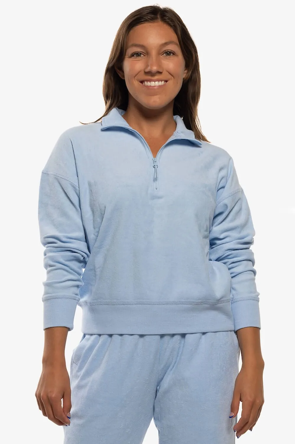 Callie Terry Cloth  1/4 Zip Pullover Sweatshirt - Sky