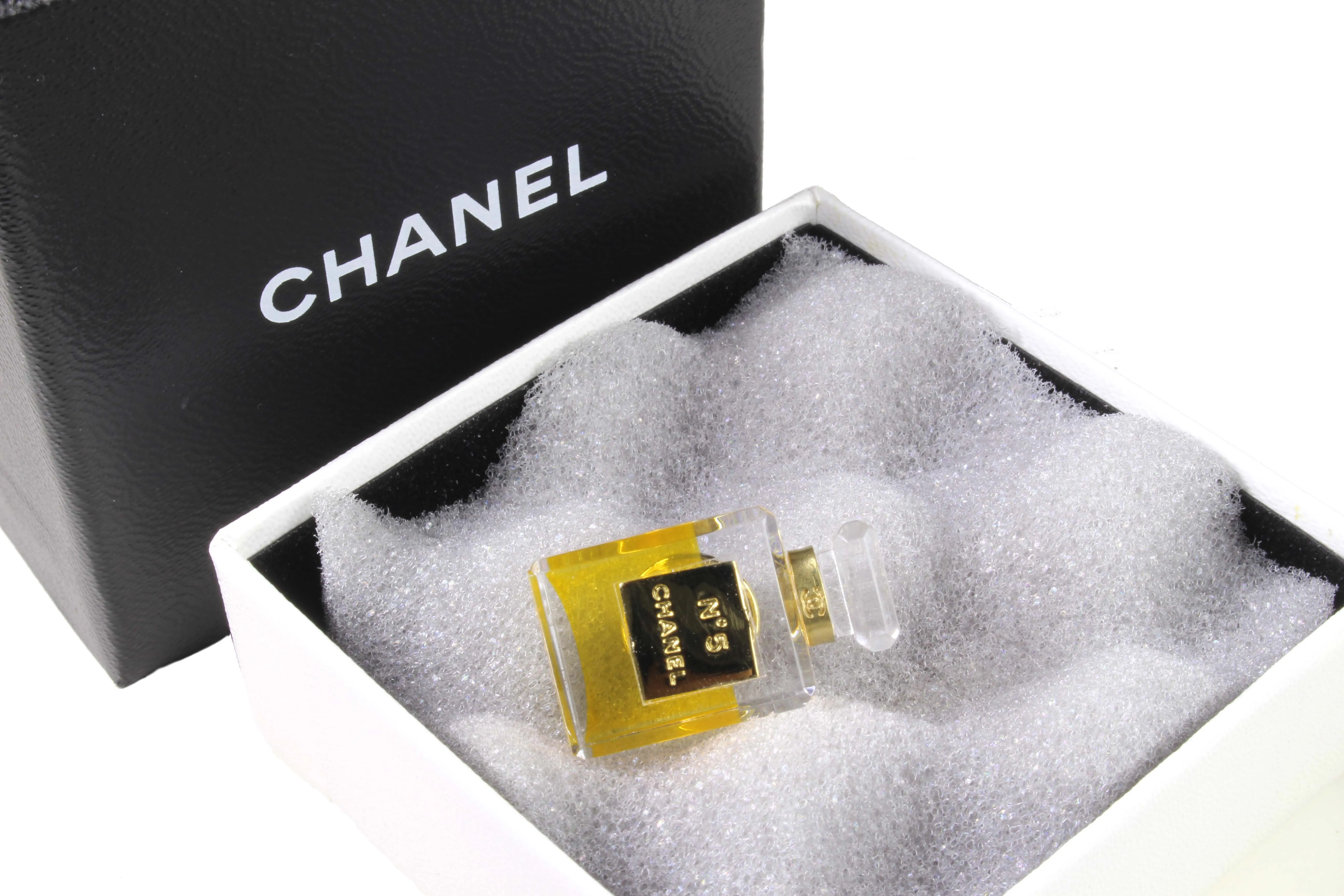 CHANEL iconic No.5 miniature perfume pin brooch