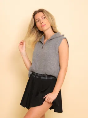 Cropped Knit Vest - Grey