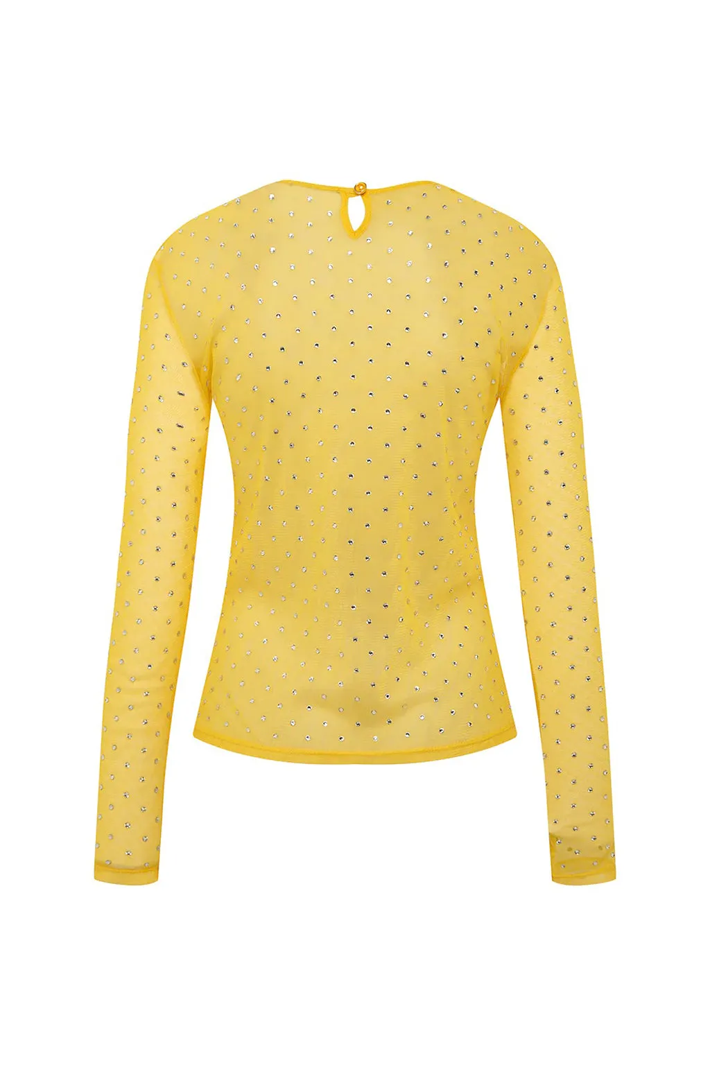 DESTA SHEER LONG SLEEVE TOP WITH CRYSTALS IN YELLOW