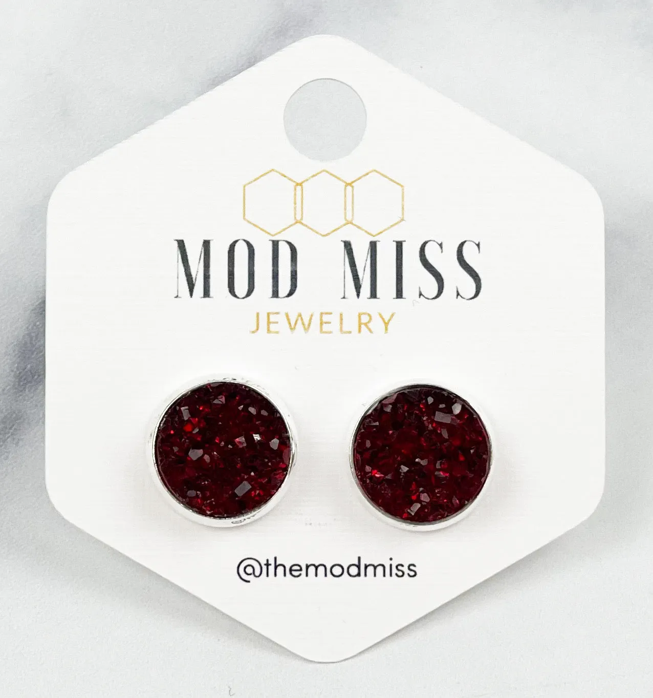 Druzy Stud Earring Merlot