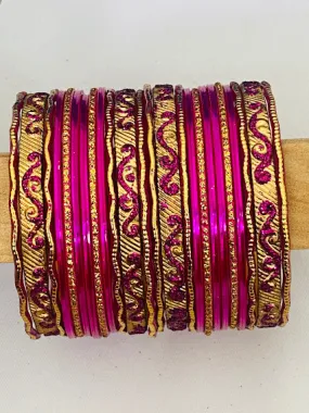 Gorgeous Pink Color Designer Metal Bangle Set