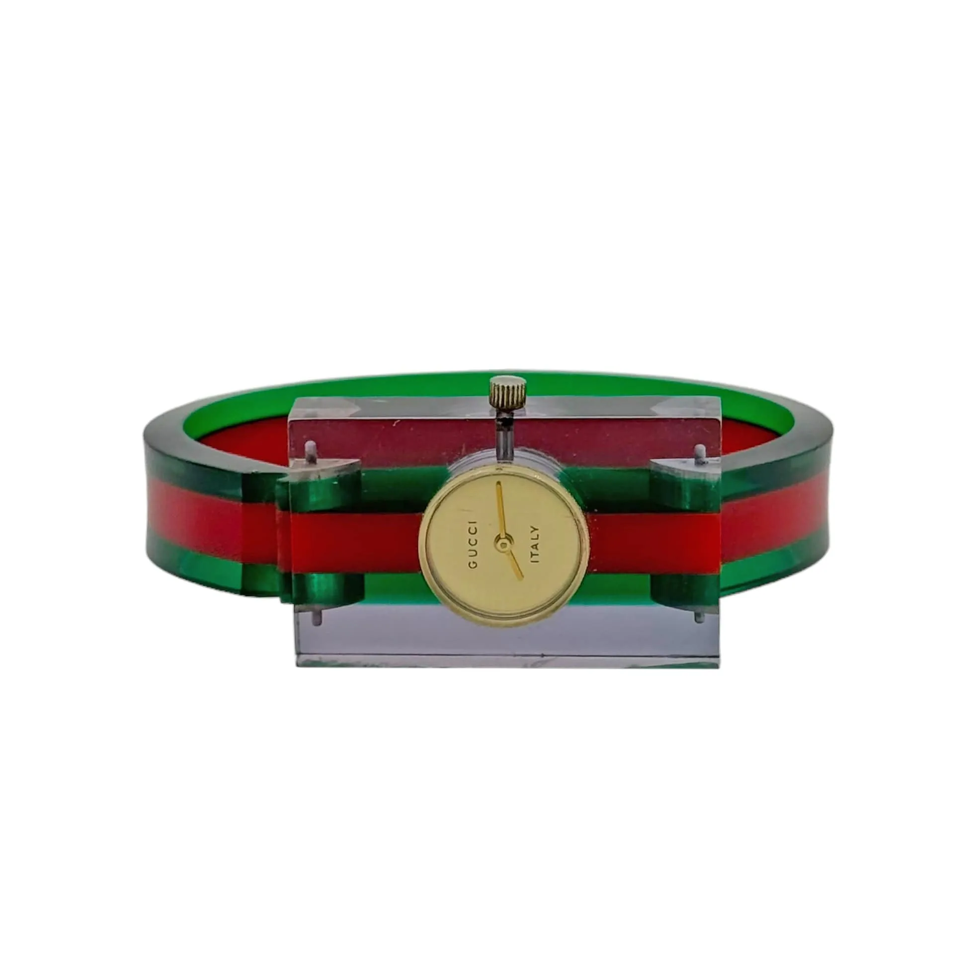 GUCCI Vintage Lucite & Bakelite Watch - Clear, Red & Green