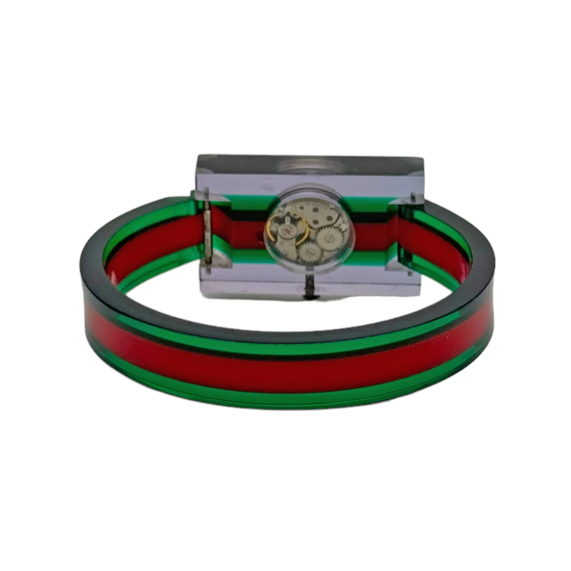 GUCCI Vintage Lucite & Bakelite Watch - Clear, Red & Green