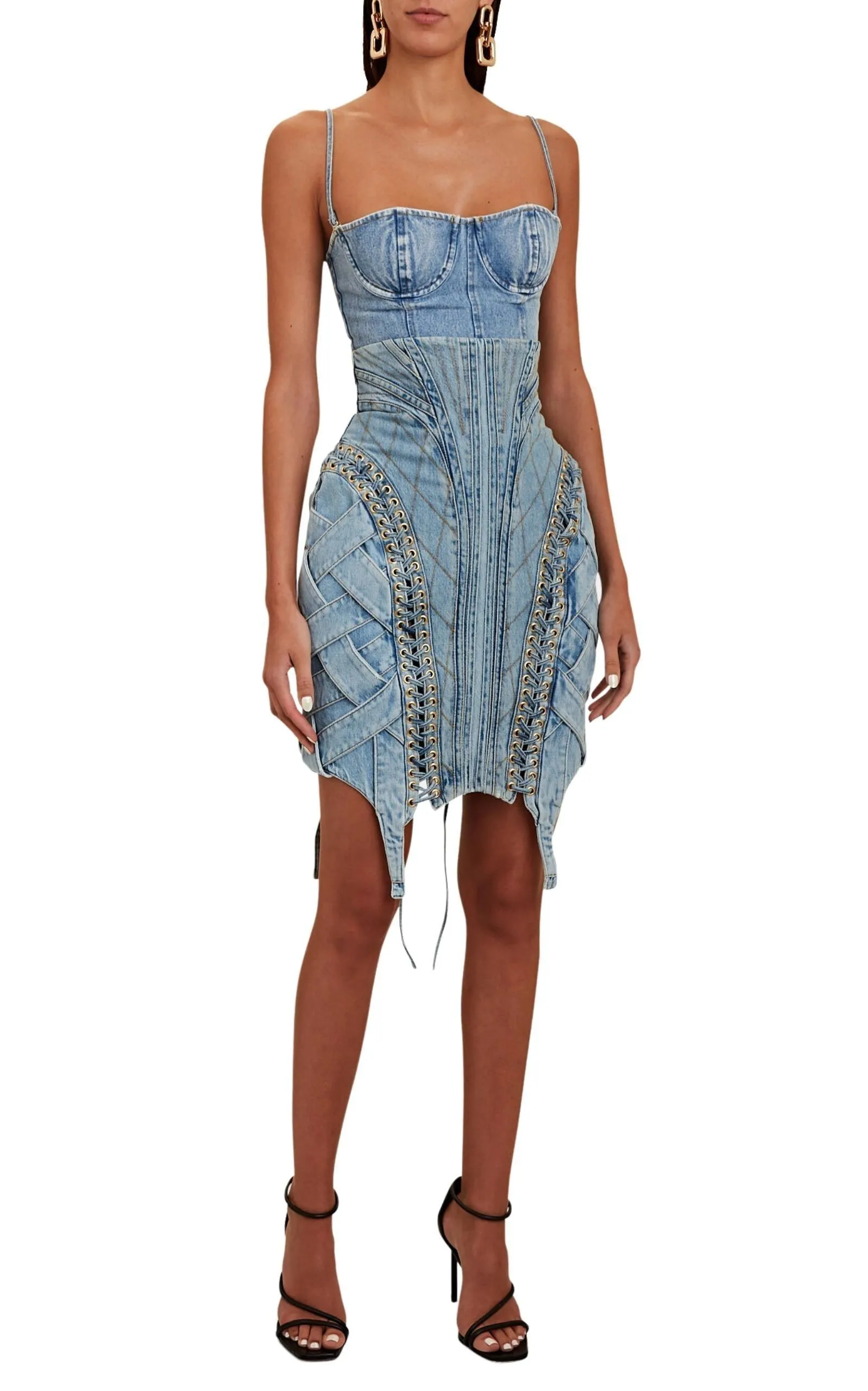 High-waist Lace-up Denim Skirt