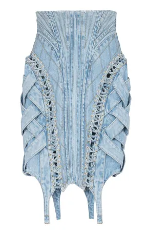 High-waist Lace-up Denim Skirt