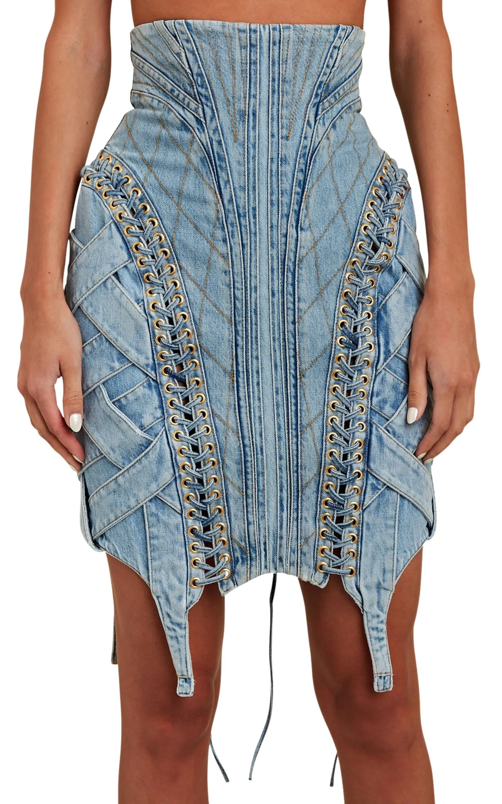 High-waist Lace-up Denim Skirt