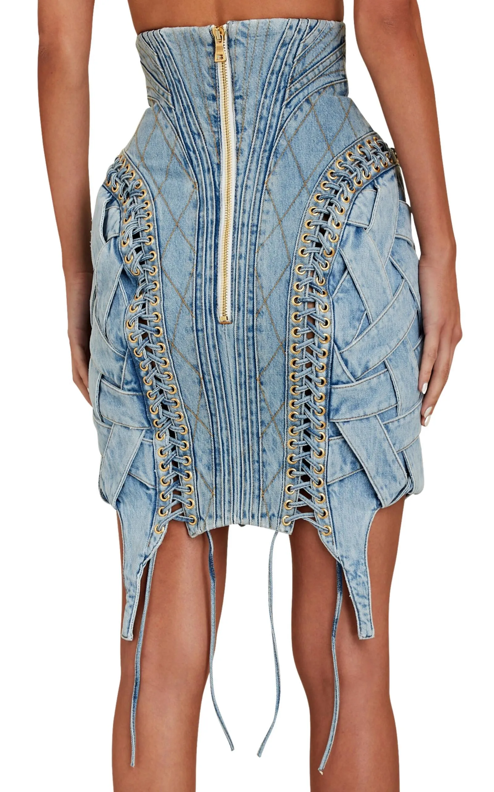 High-waist Lace-up Denim Skirt