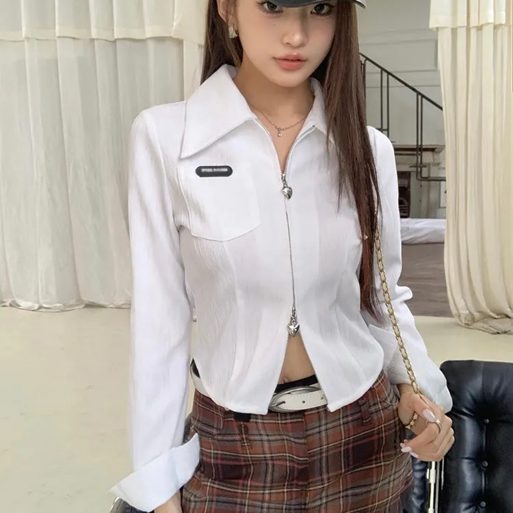 Jenny Half Zip White Shirt