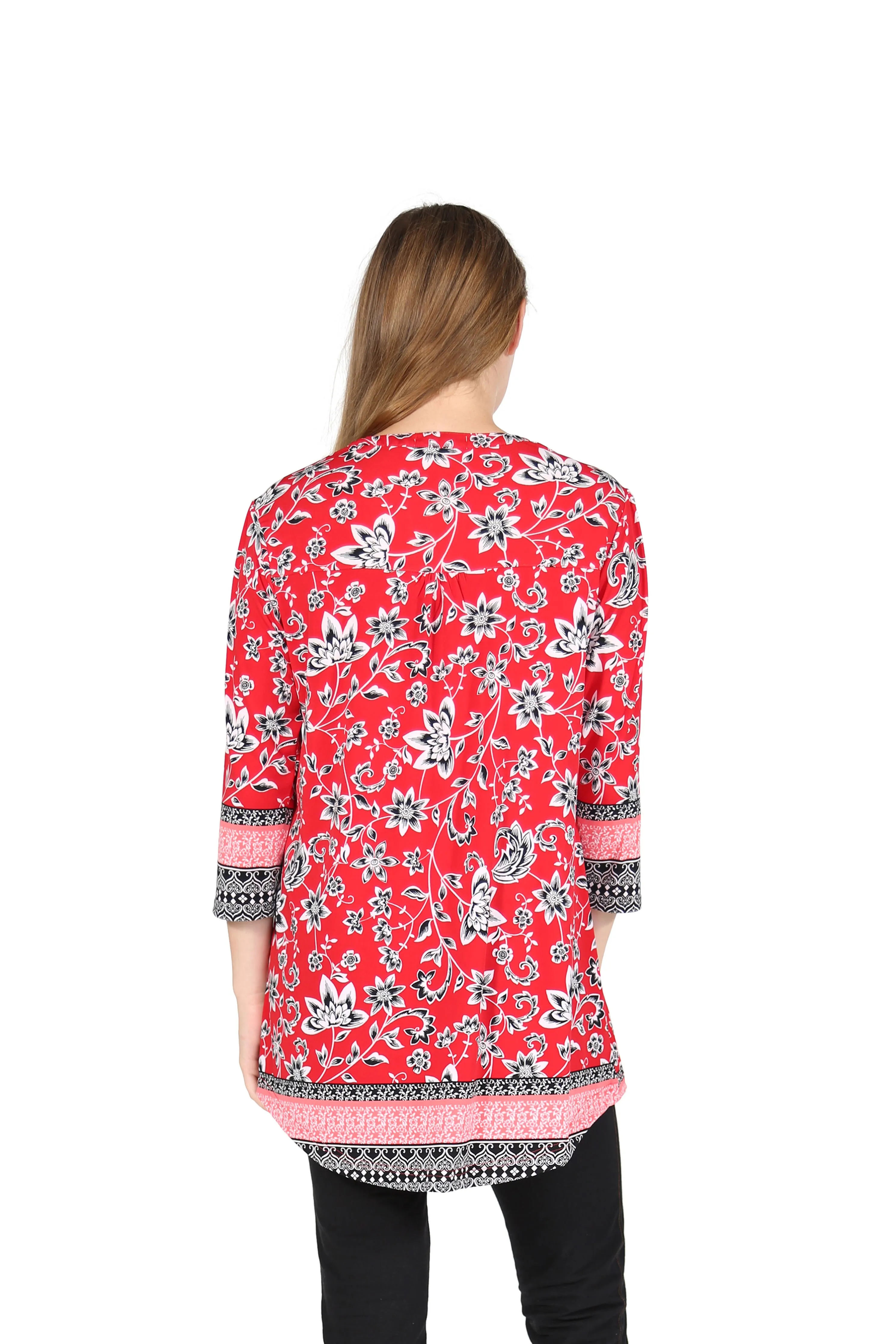 La Cera Pleat Front Printed Tunic With Border Print