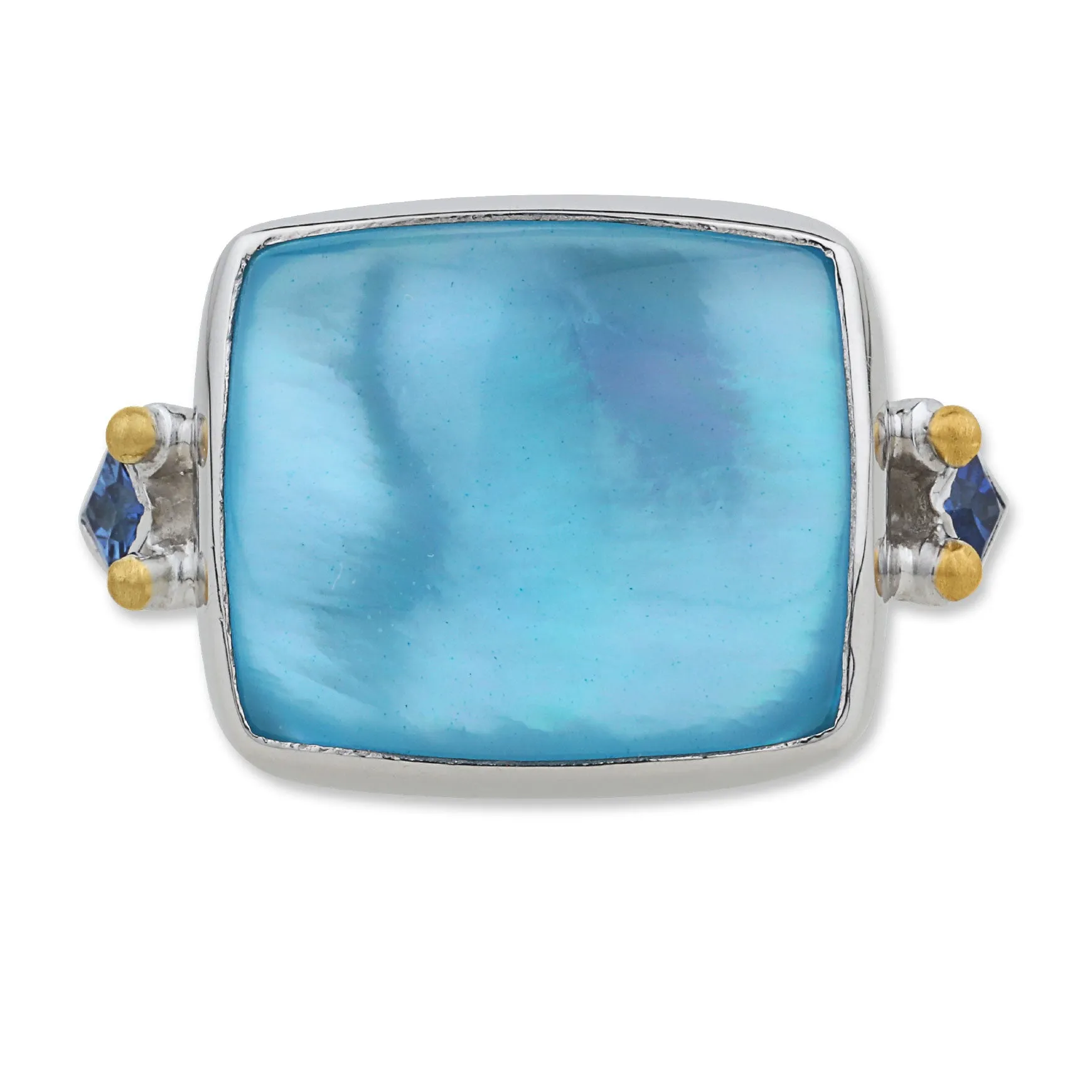 Lika Behar Kami Ring with Blue Topaz Mother Pearl Doublet & Sapphires Silver