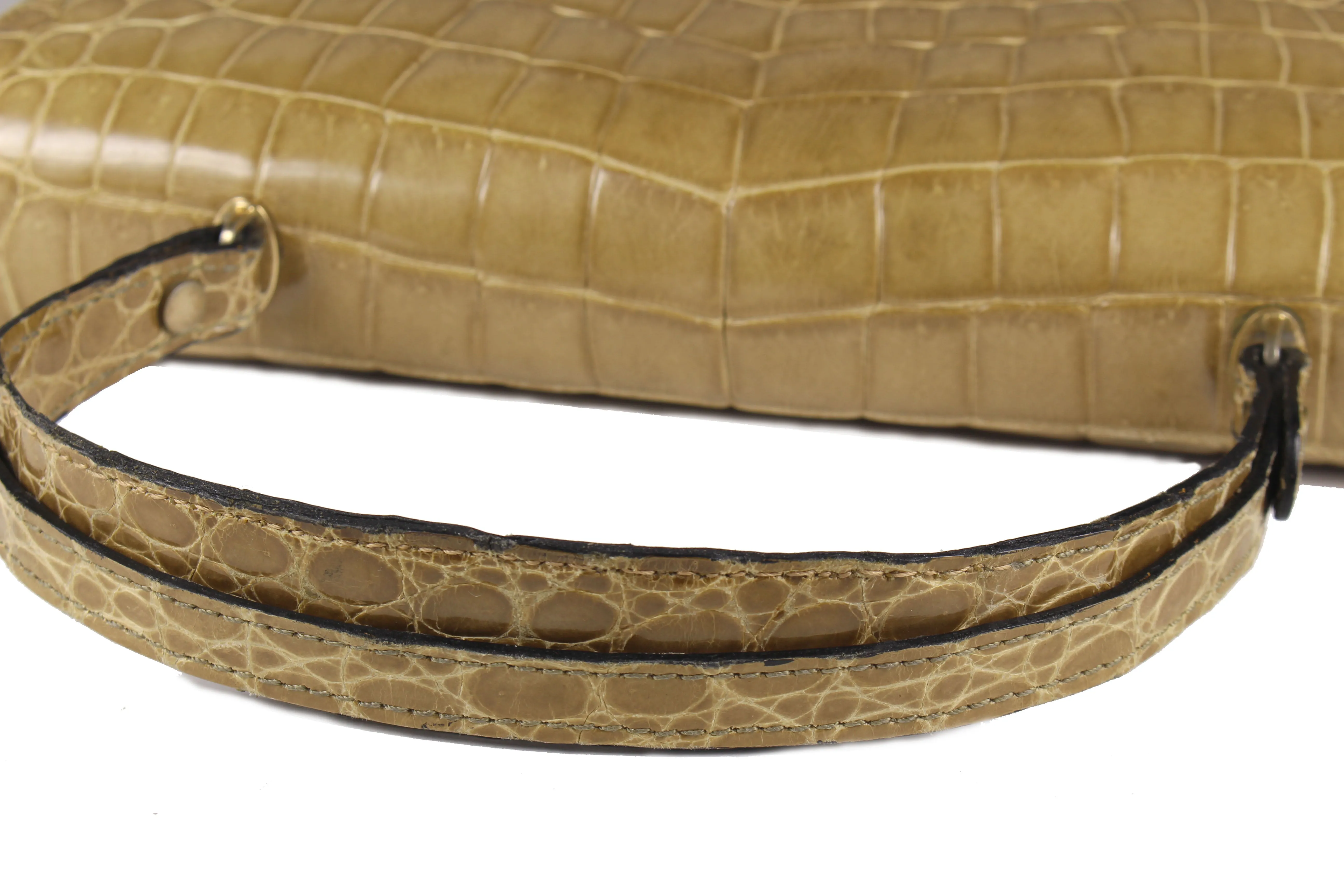 LOEWE toasted beige crocodile skin bag with semicircular flap