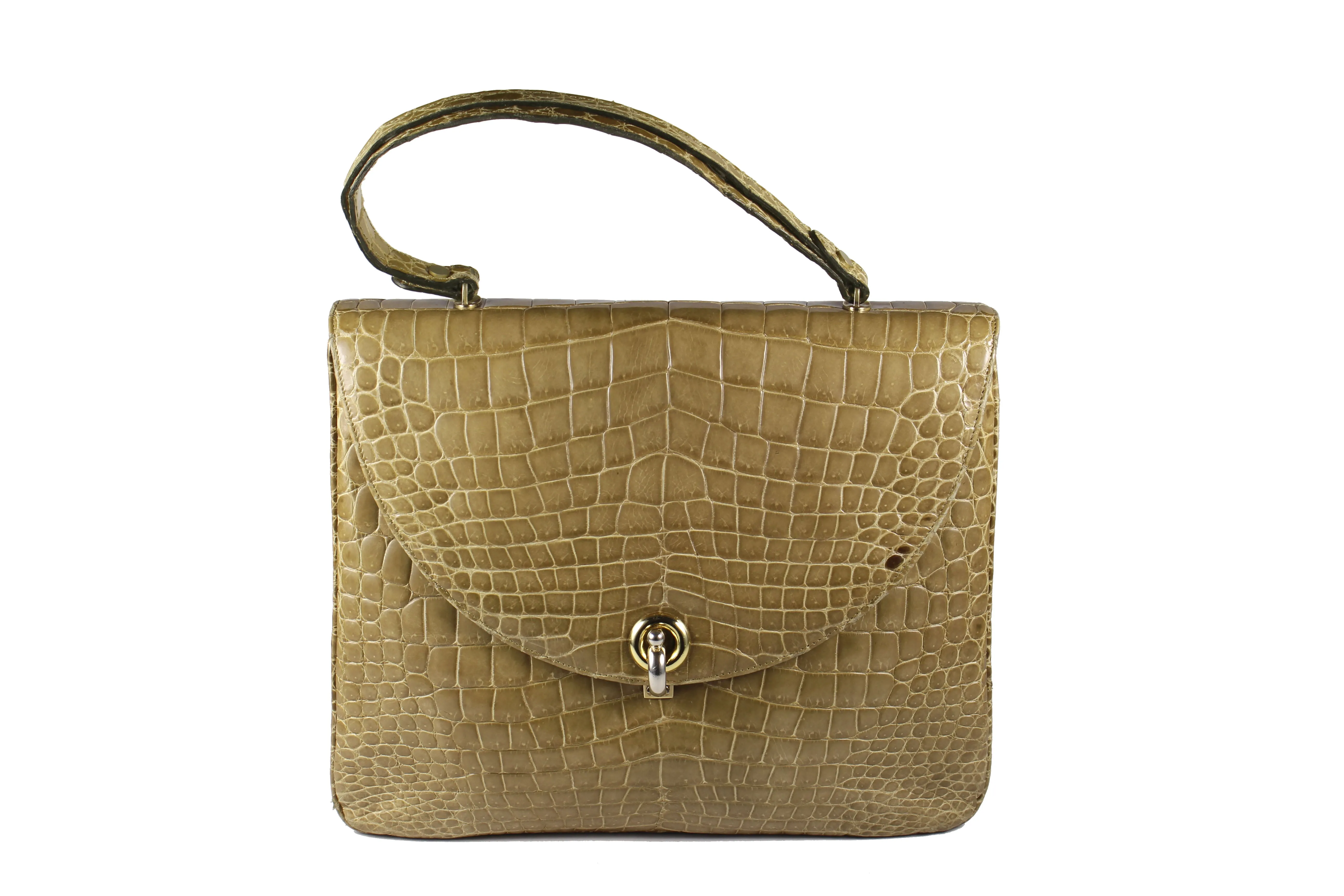 LOEWE toasted beige crocodile skin bag with semicircular flap