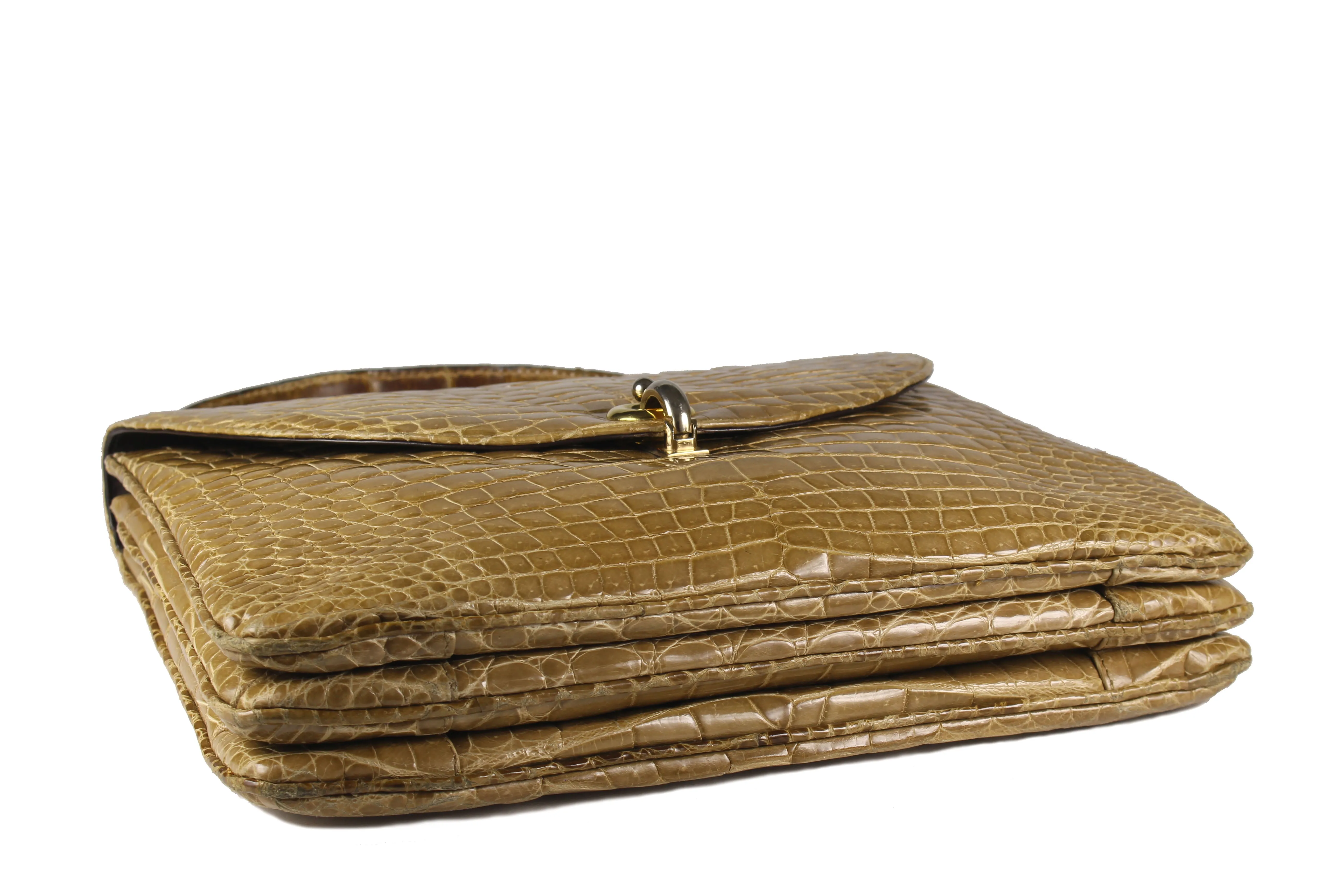 LOEWE toasted beige crocodile skin bag with semicircular flap