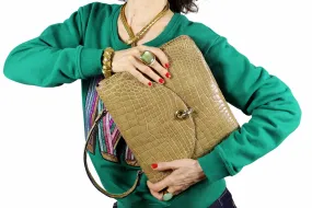 LOEWE toasted beige crocodile skin bag with semicircular flap