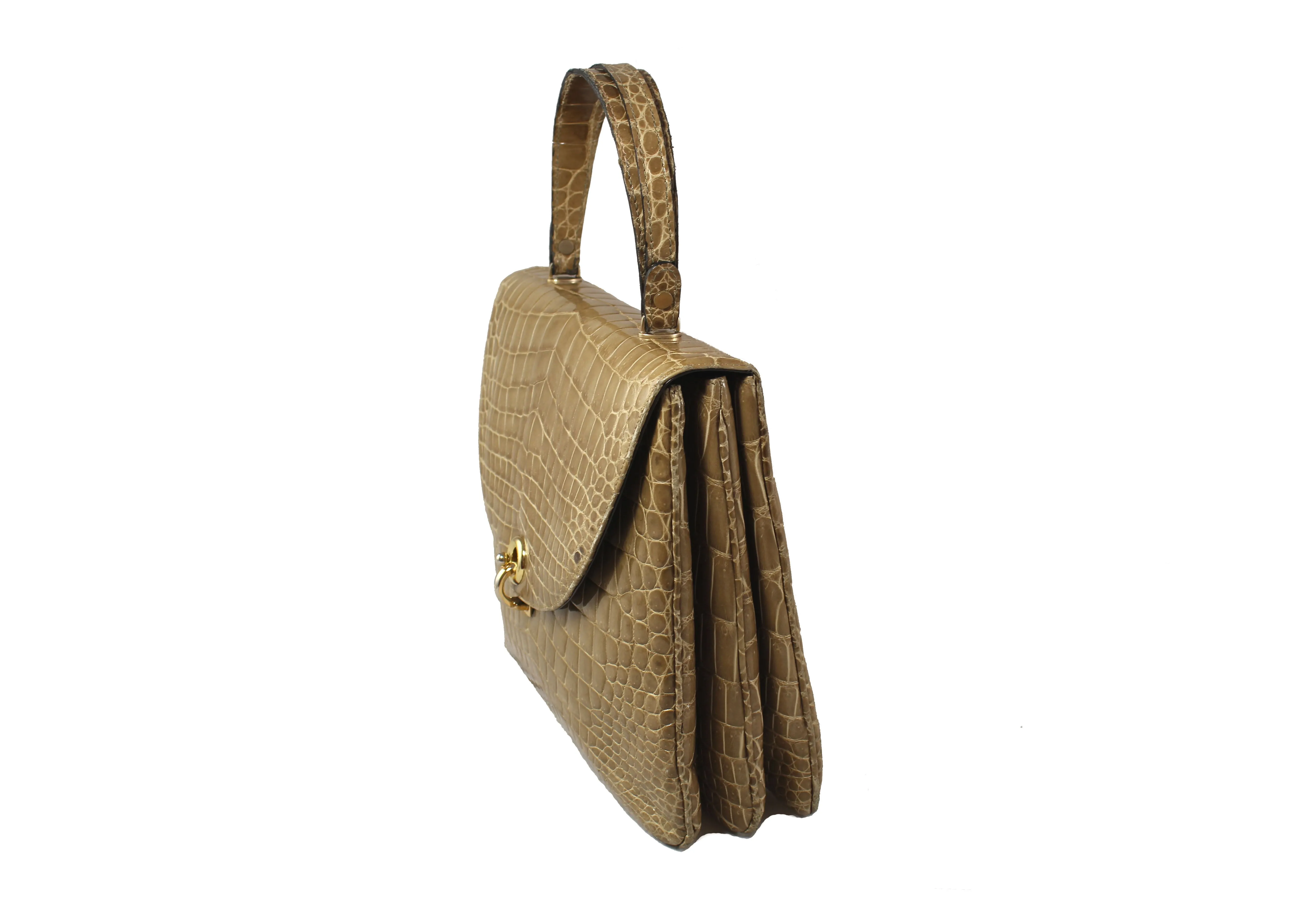 LOEWE toasted beige crocodile skin bag with semicircular flap