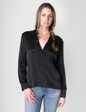 Majestic Long Sleeve Silk Top in Noir