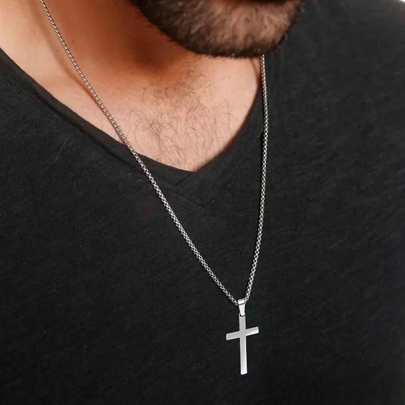 Men's Silver Cross Necklace Gifts for Him Cross for Men Crosses Gift for Bro Son Bff