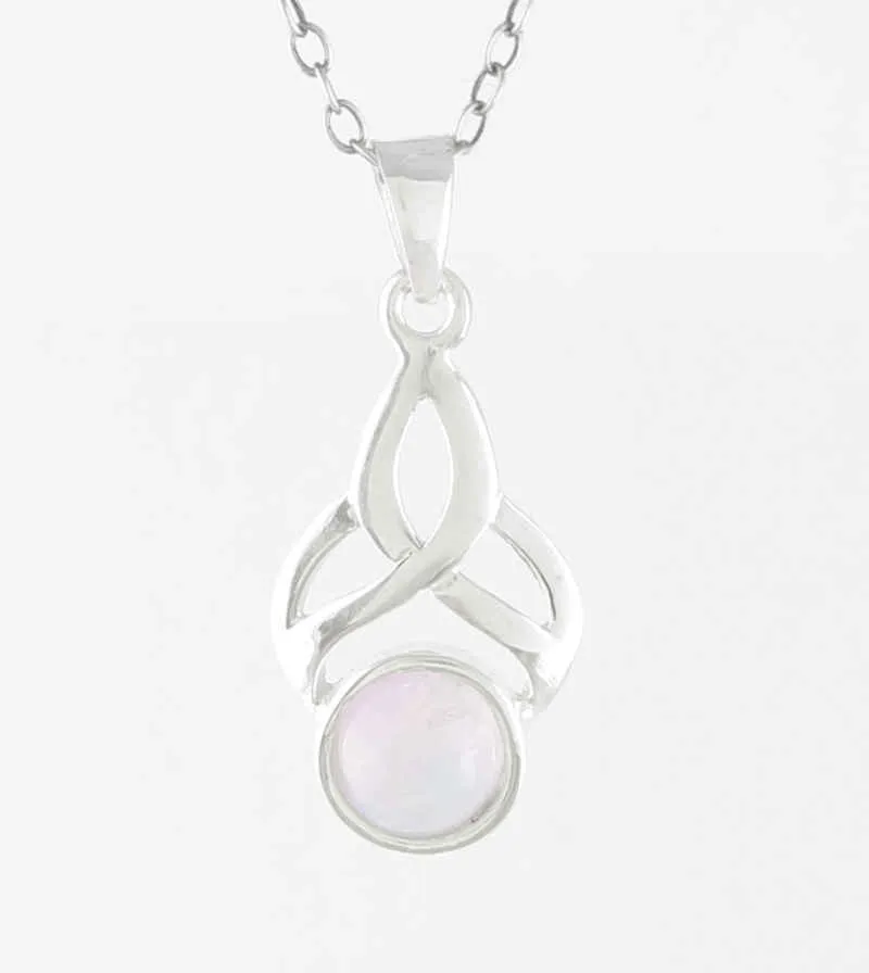 Rainbow Moonstone Cabochon in Woven Teardrop Pendant