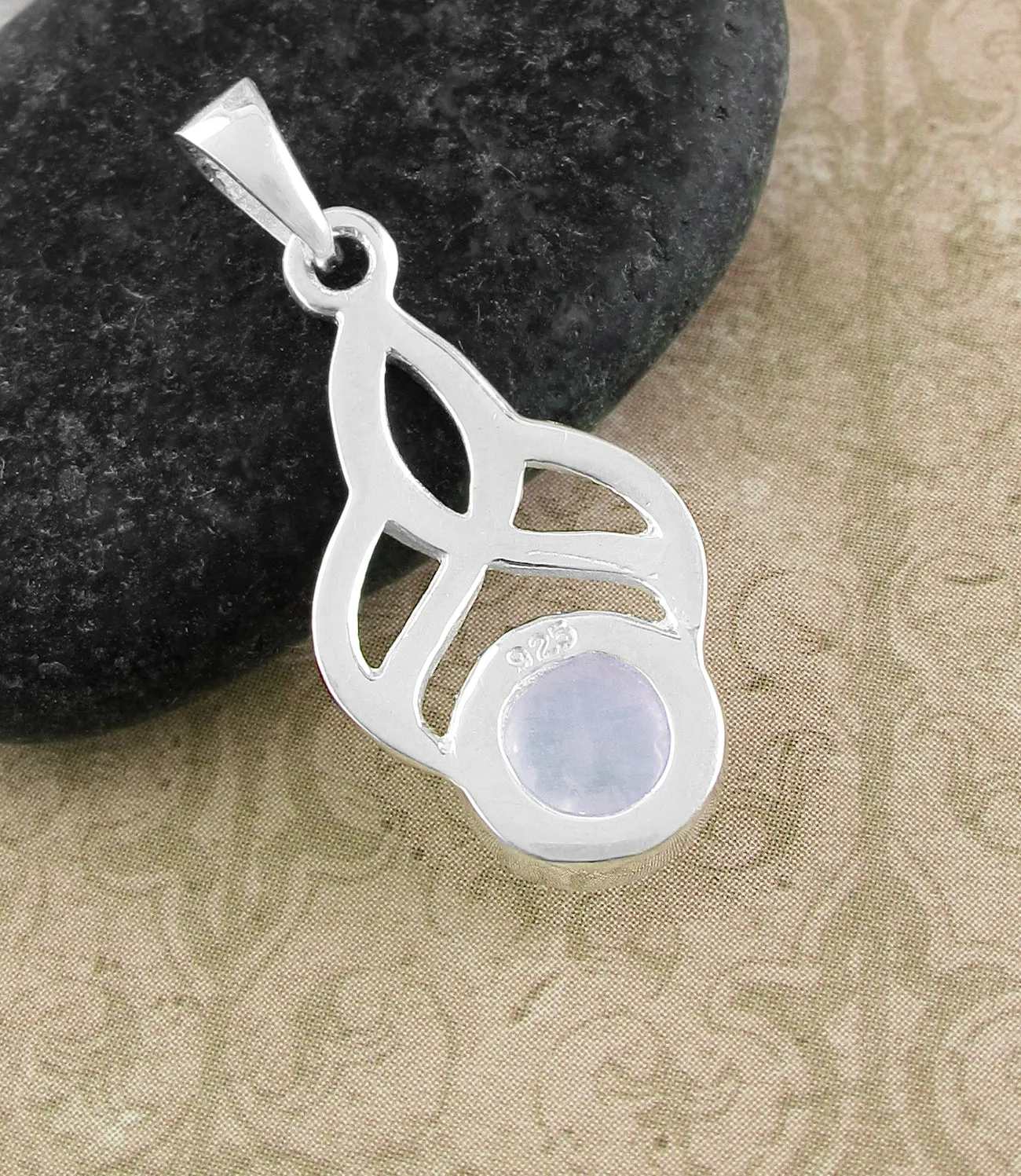 Rainbow Moonstone Cabochon in Woven Teardrop Pendant