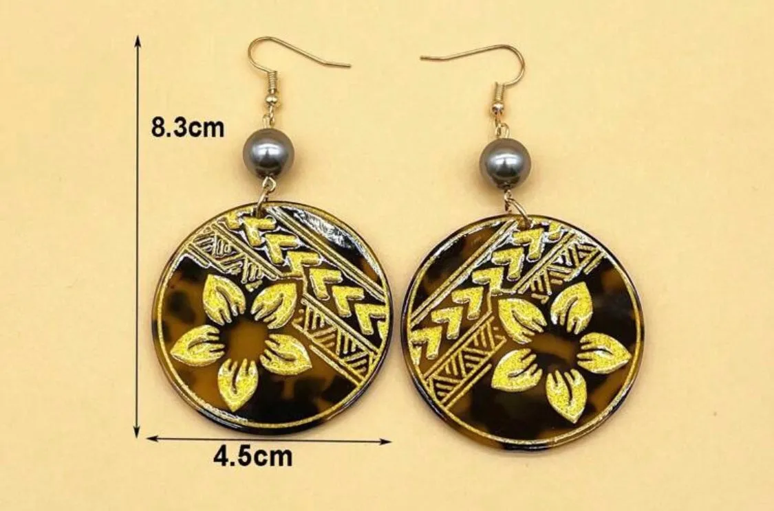 Round Tribal Plumeria Earrings